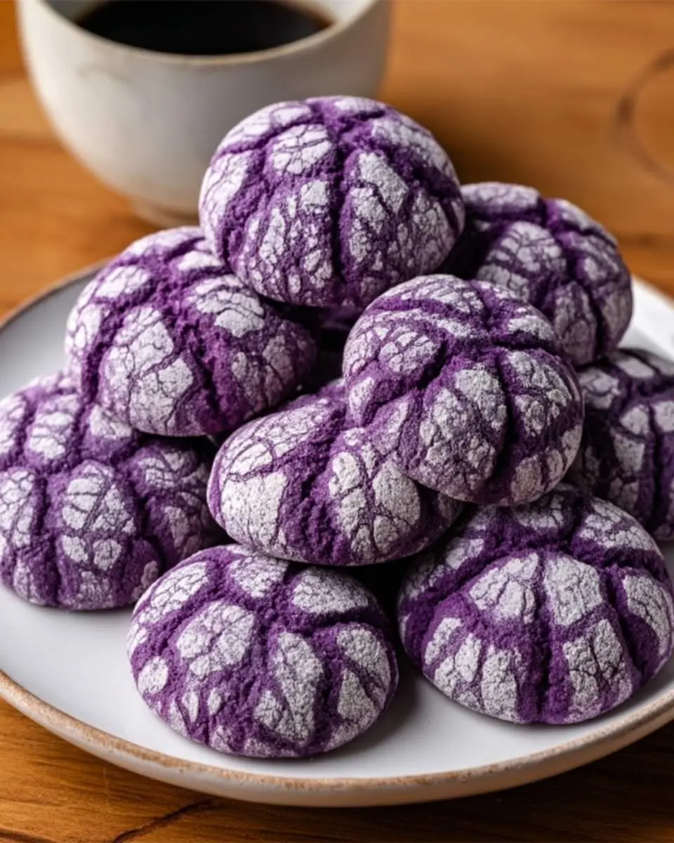 ube crinkle cookies ingredients and purple dough preparation