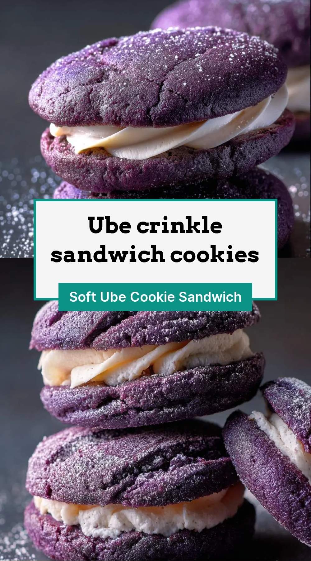 finished purple sandwich cookies arranged on a serving plate
