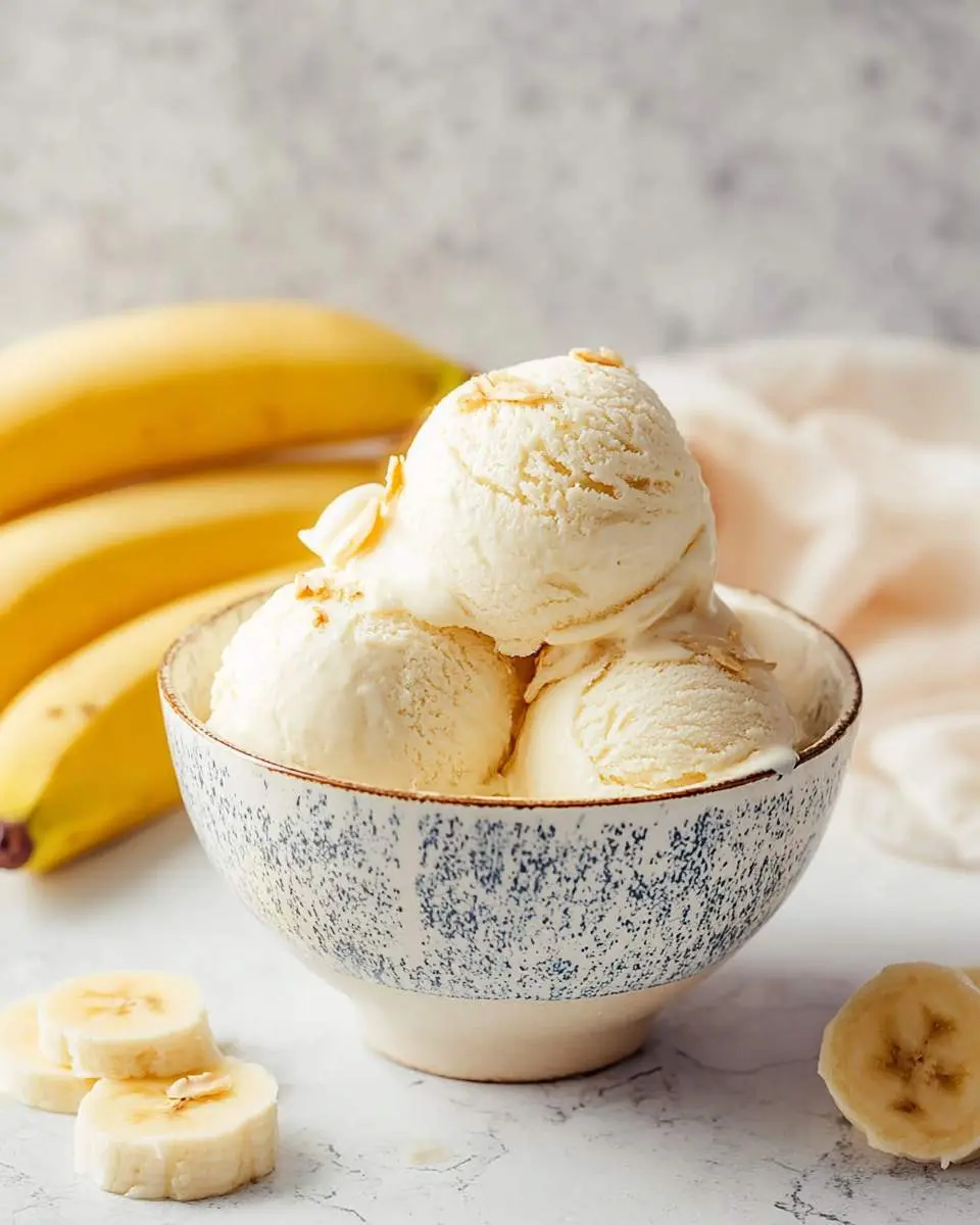 Creamy banana ice cream being scooped from a Ninja Creami container