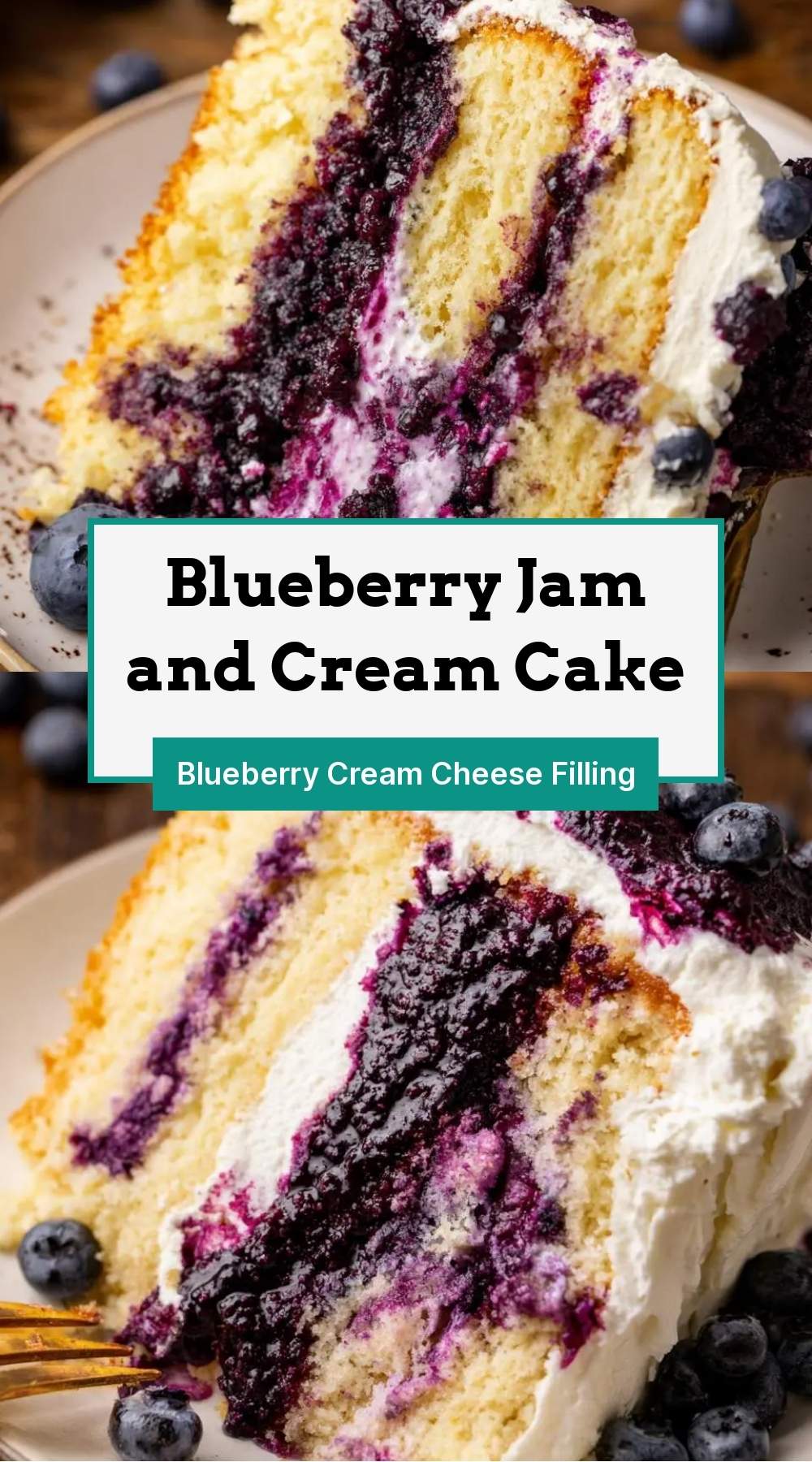 sliced blueberry jam and cream cake on a white plate with fresh berries