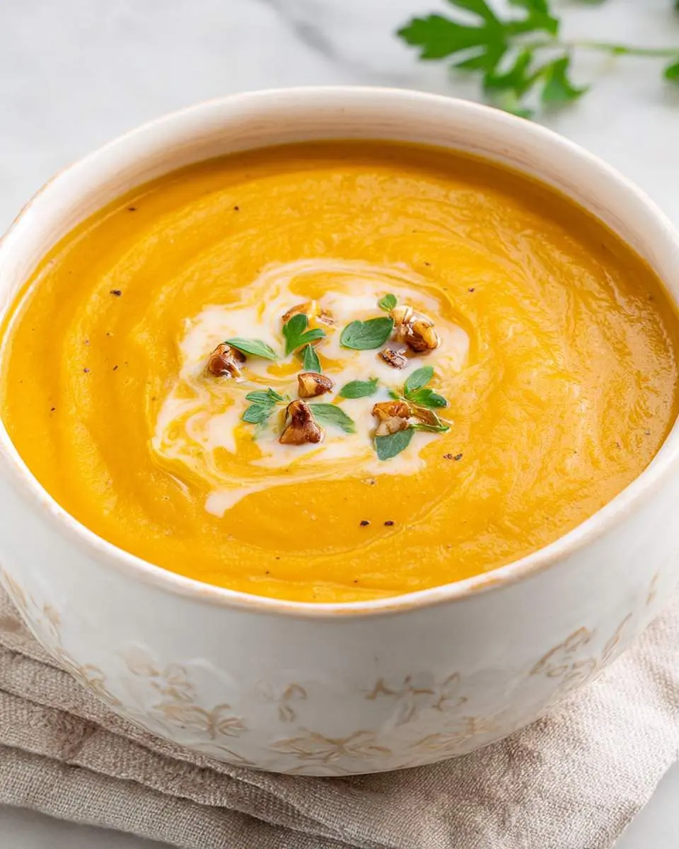 crockpot butternut squash soup ingredients arranged on a wooden cutting board