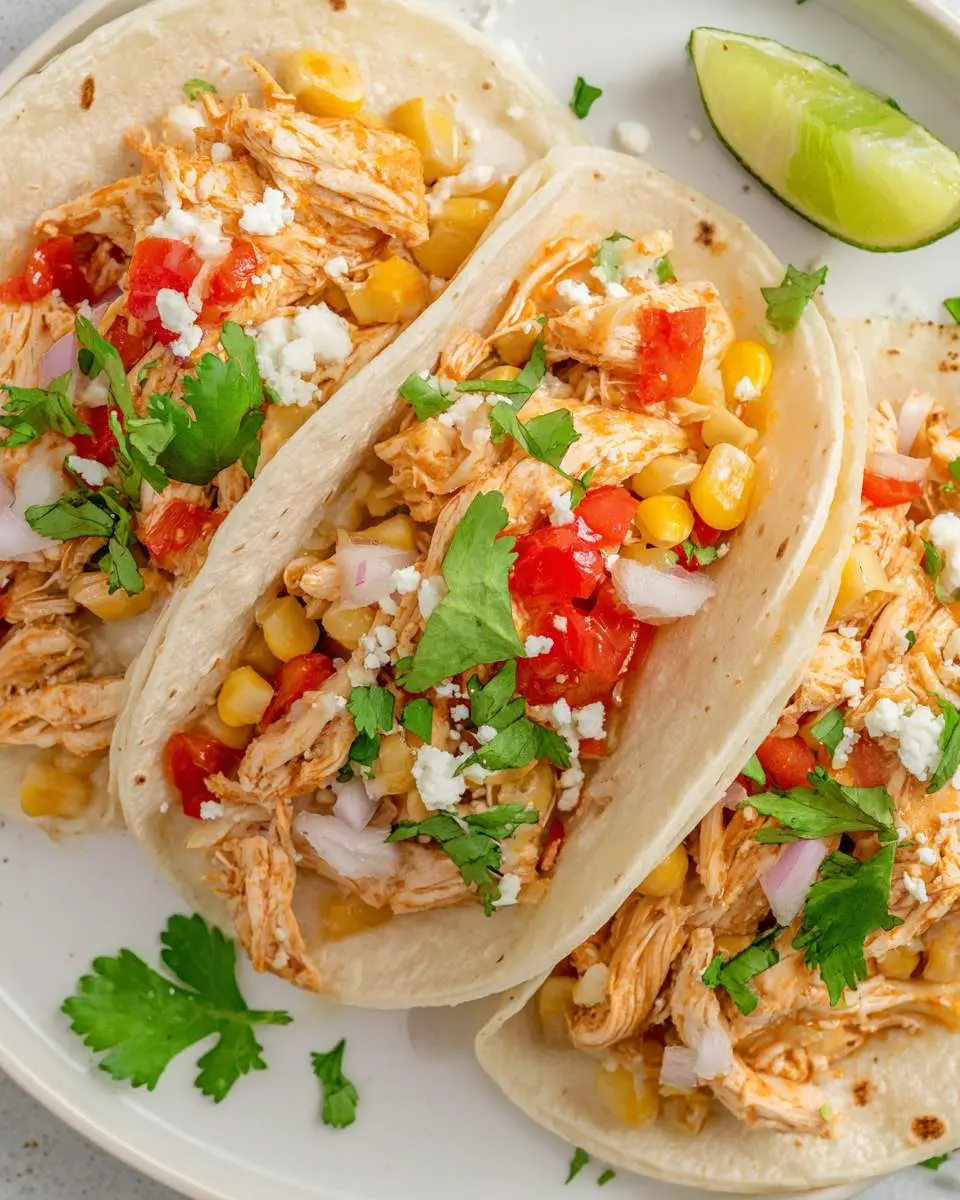 Instant Pot chicken tacos ingredients arranged on a cutting board with chipotles and fresh limes