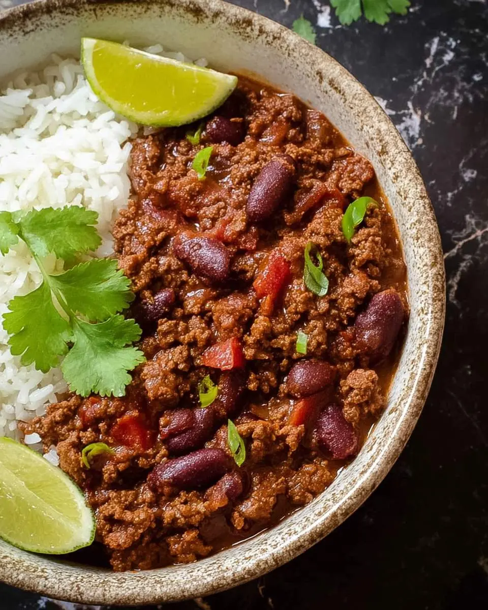 low carb chilli con carne ingredients arranged on a cutting board with spices and fresh vegetables