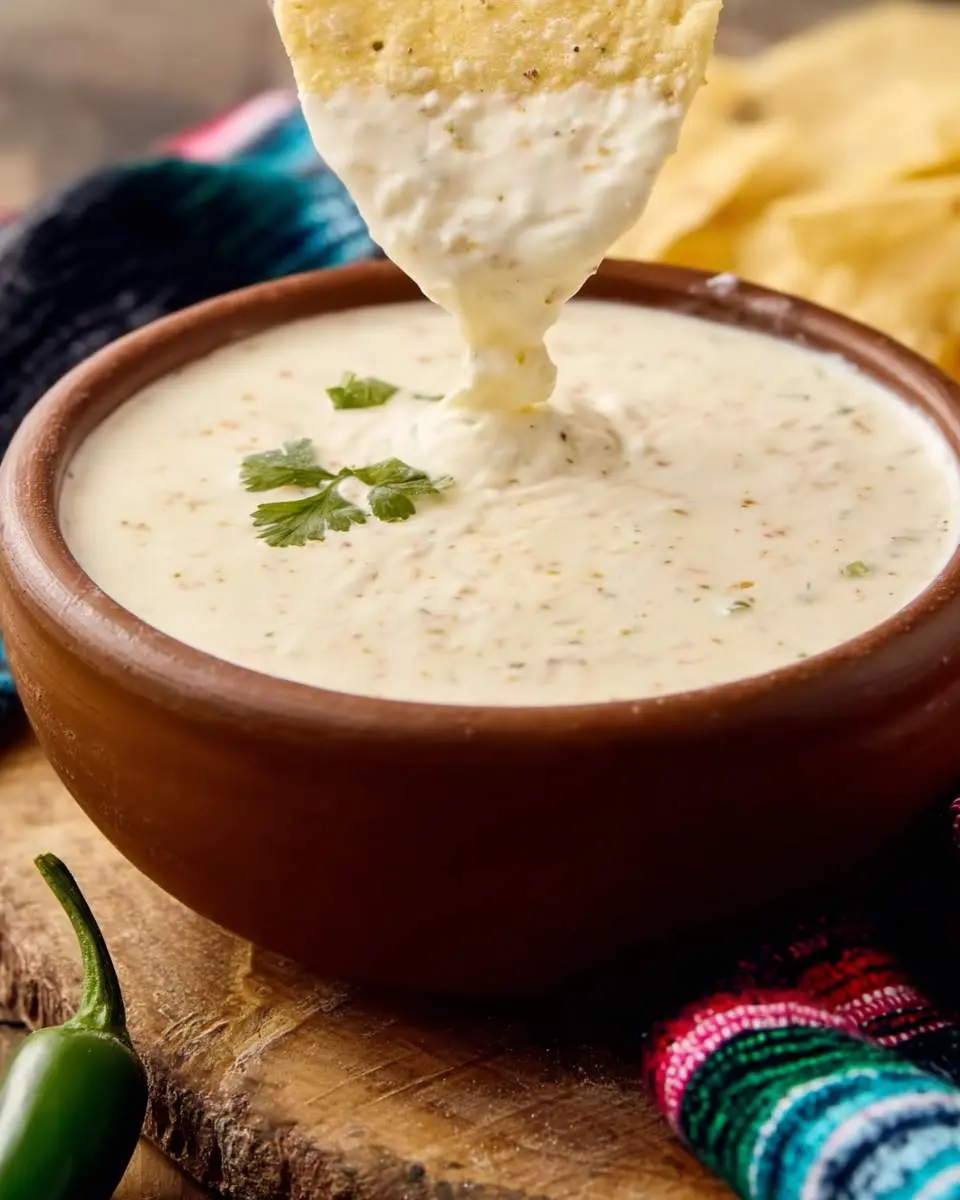Mexican white cheese dip ingredients arranged on a cutting board with fresh chiles and white cheese blocks