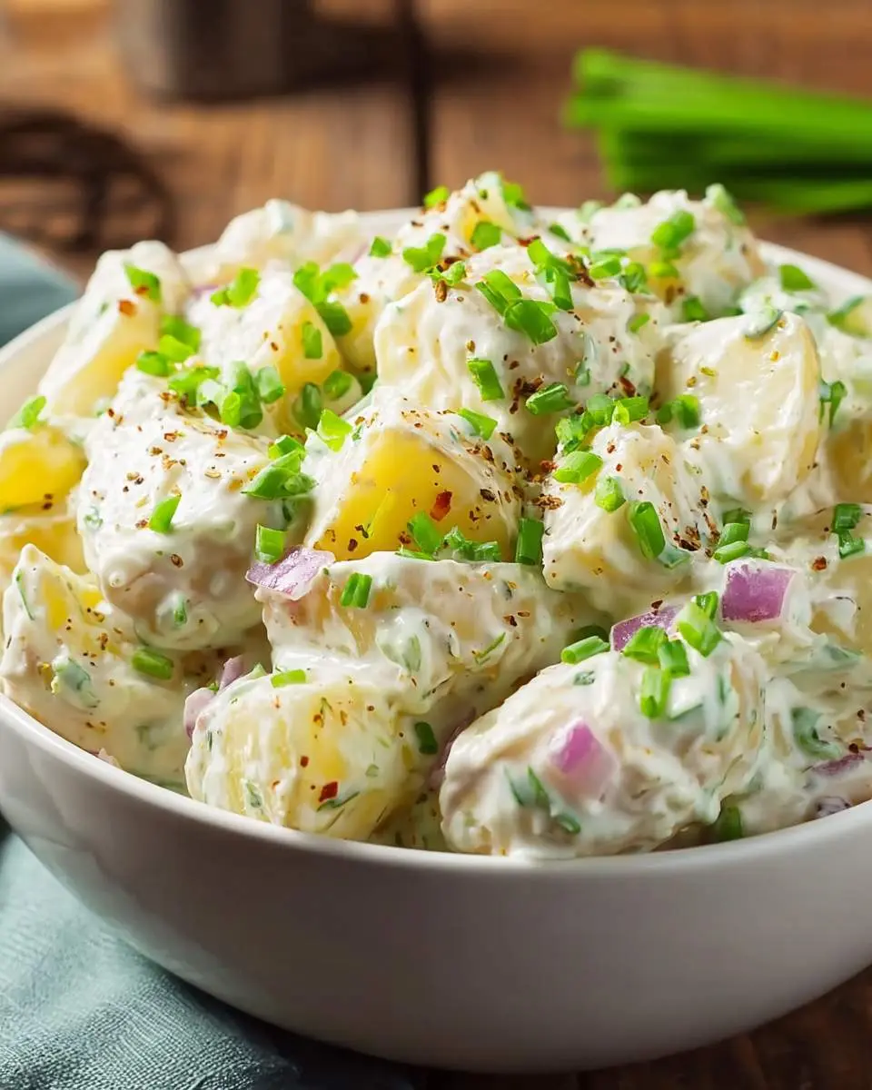 Sour Cream and Onion Potato Salad 25 Sour cream and onion potato salad ingredients arranged on a wooden cutting board