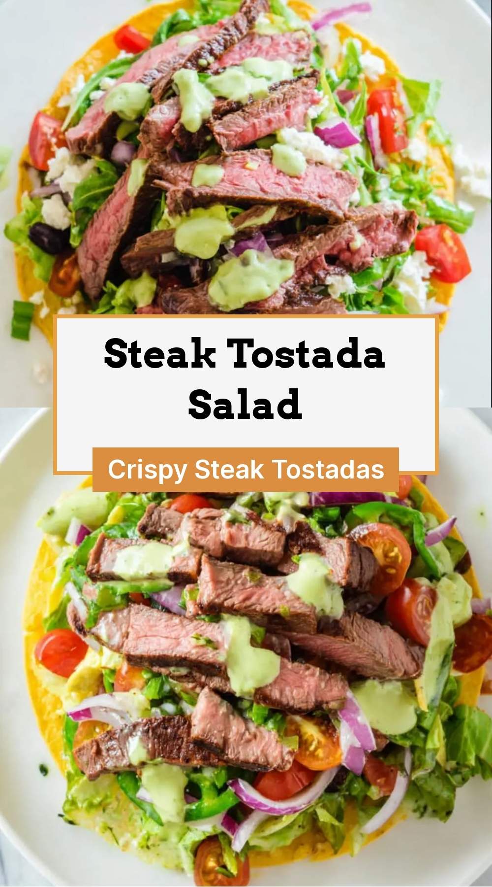 Finished steak tostada salad in a bowl ready to serve