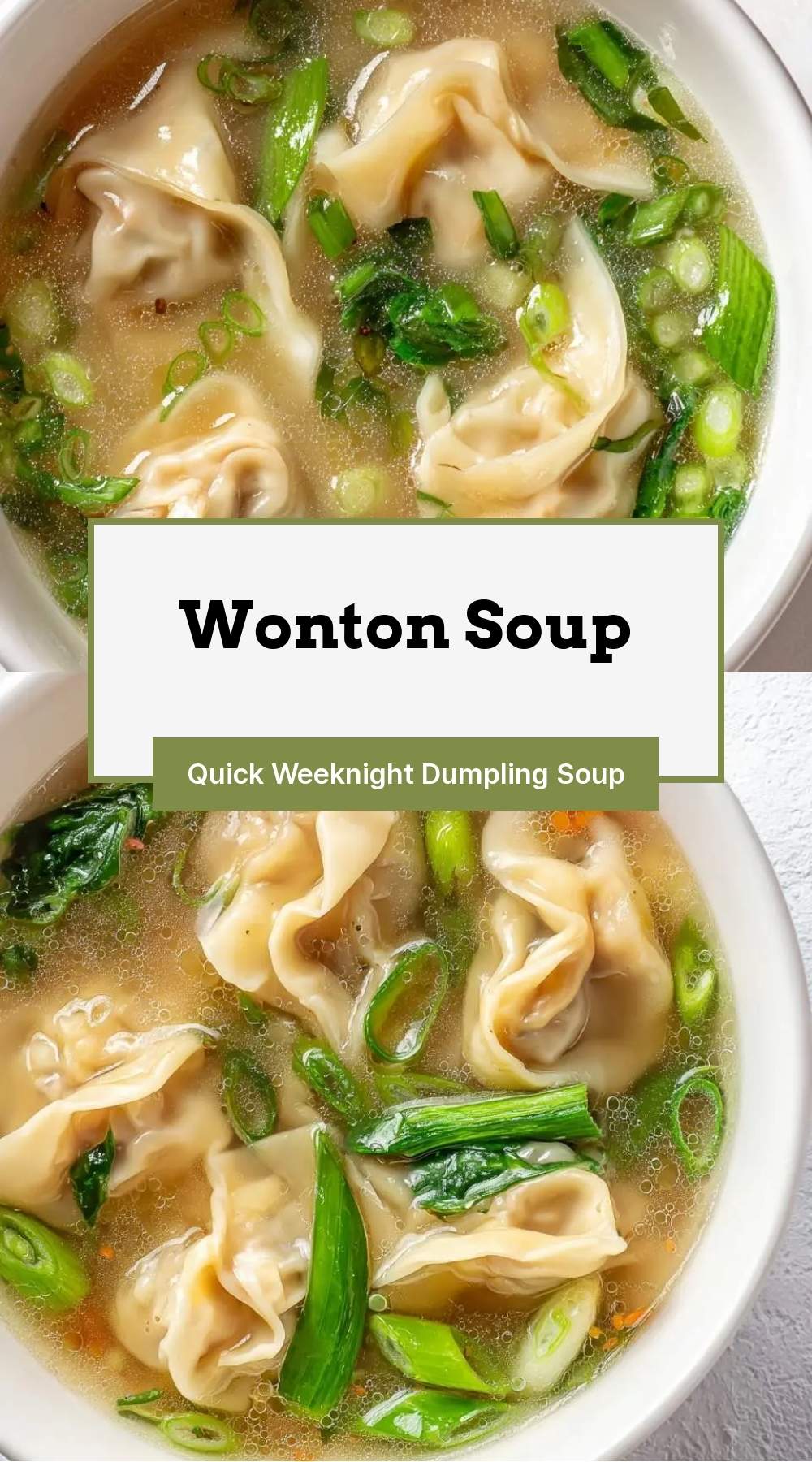 steaming bowl of finished wonton soup garnished with scallions