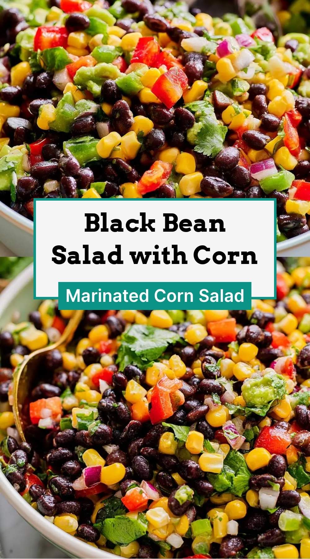 finished black bean salad with corn in a serving bowl with cilantro garnish