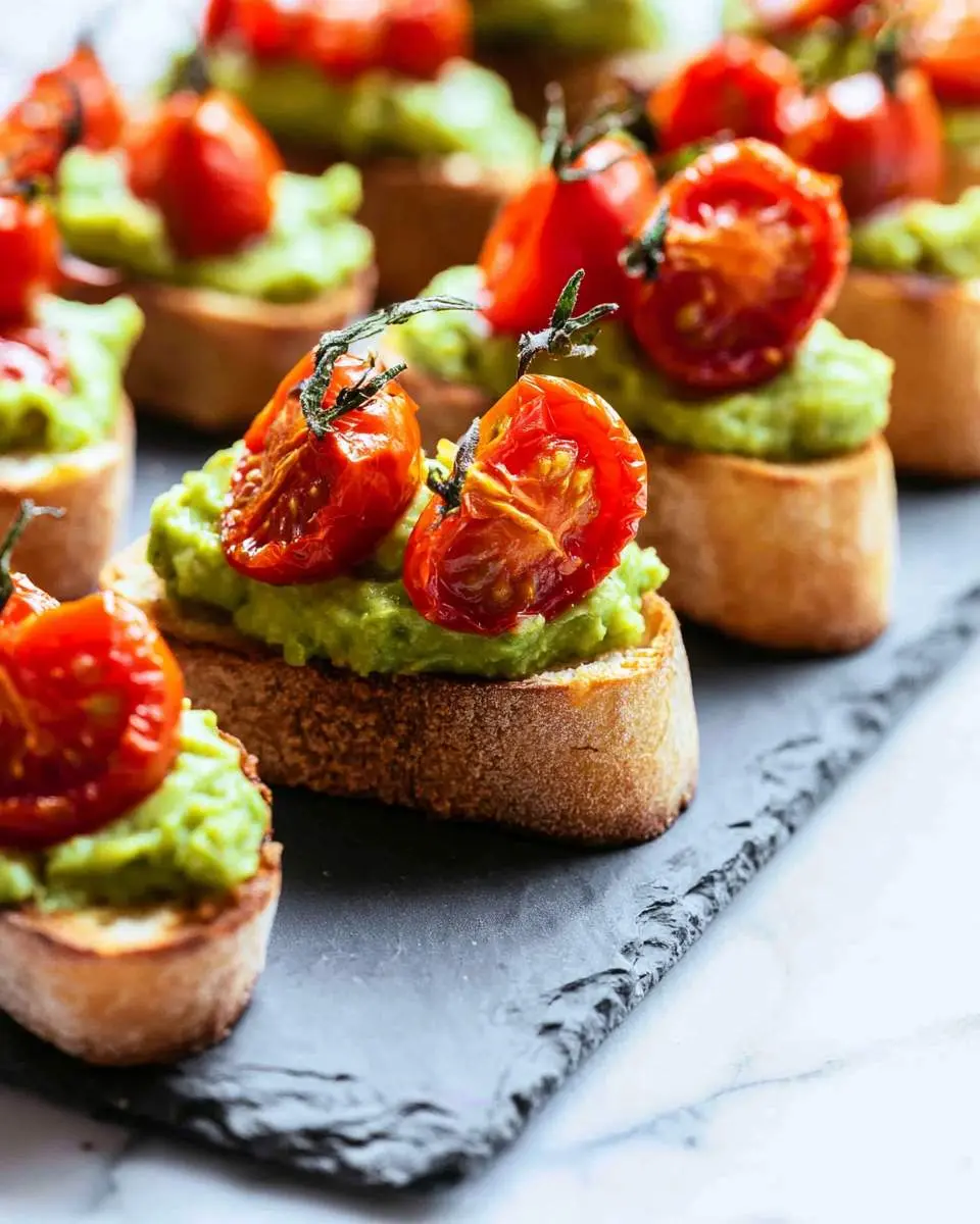 Roasted Tomato Crostini with Avocado 25 Roasted tomato crostini with avocado ingredients and preparation