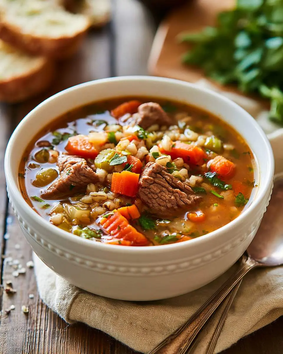 Slow cooker beef and barley soup ingredients and preparation