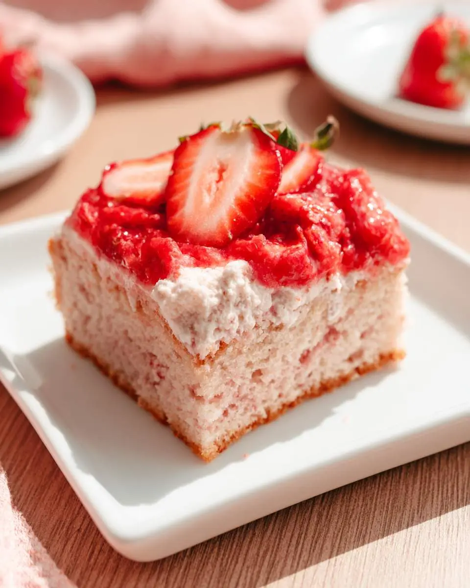 Strawberry Sheet Cake 25 Fresh strawberries and cake ingredients arranged on a wooden board for strawberry sheet cake