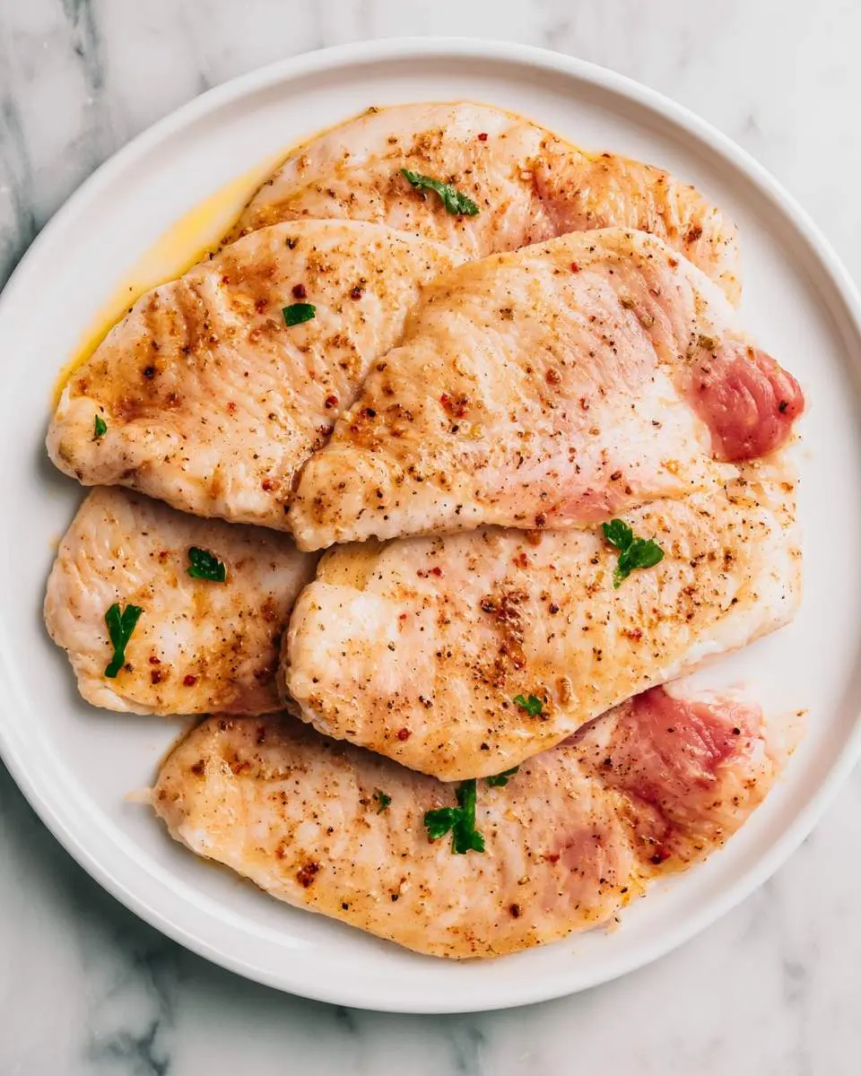 turkey steaks ingredients and preparation on a cutting board